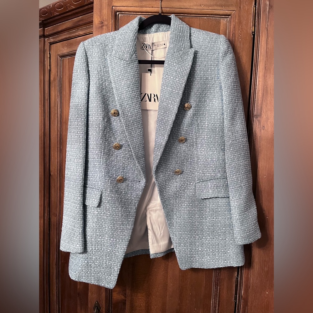 NEW Zara Light Blue Textured Jacket